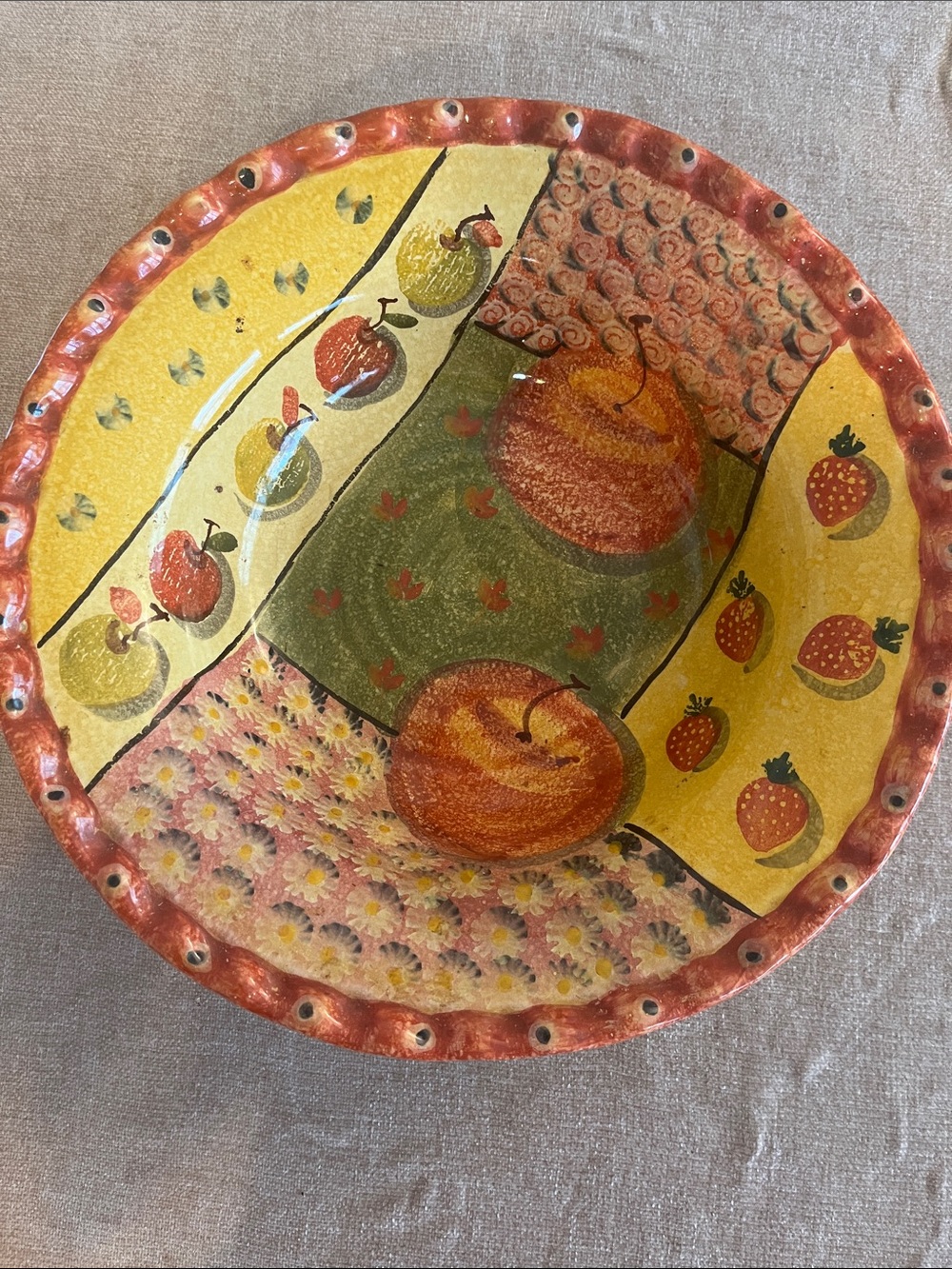 Italian Hand Painted Heart Shaped Bowl 14.5”D 3.5”H